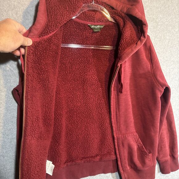 Eddie Bauer Sherpa Lined Hoodie Women's Size Medium‎ Burgundy Pockets Outdoor - Picture 10 of 15